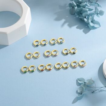 Tiny Rhombus Aquamarine Blue Cz Huggie Hoop In Sterling Silver, 8 of 12