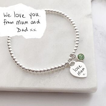 Clasp Bracelet Handwriting Mini Heart Birthstone, 2 of 9