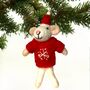Felt Mouse In Hand Knit Snowflake Jumper Tree Decor, thumbnail 1 of 3