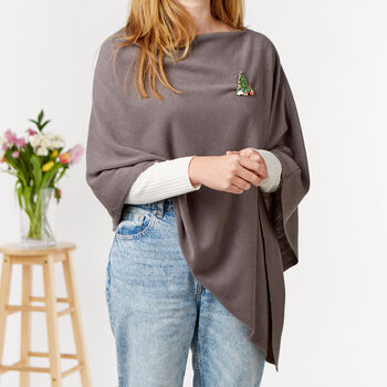 Soft Knit Poncho And Festive Magnetic Brooch Set, 3 of 10