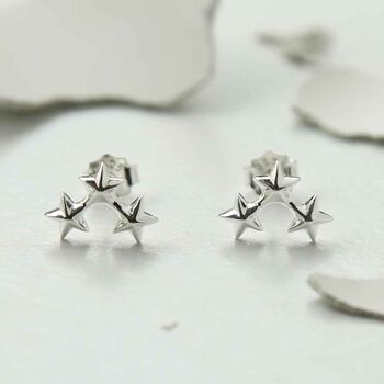 Sterling Silver Triple Solid Star Studs, 3 of 5