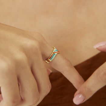 Enamel Four Color Sterling Silver Arrow Band Ring, 5 of 5