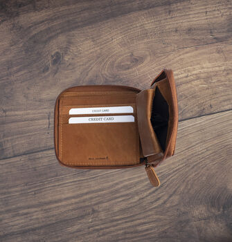 Men's Zip Around Cognac Leather Wallet Soft Leather Rfid Protected, 6 of 7