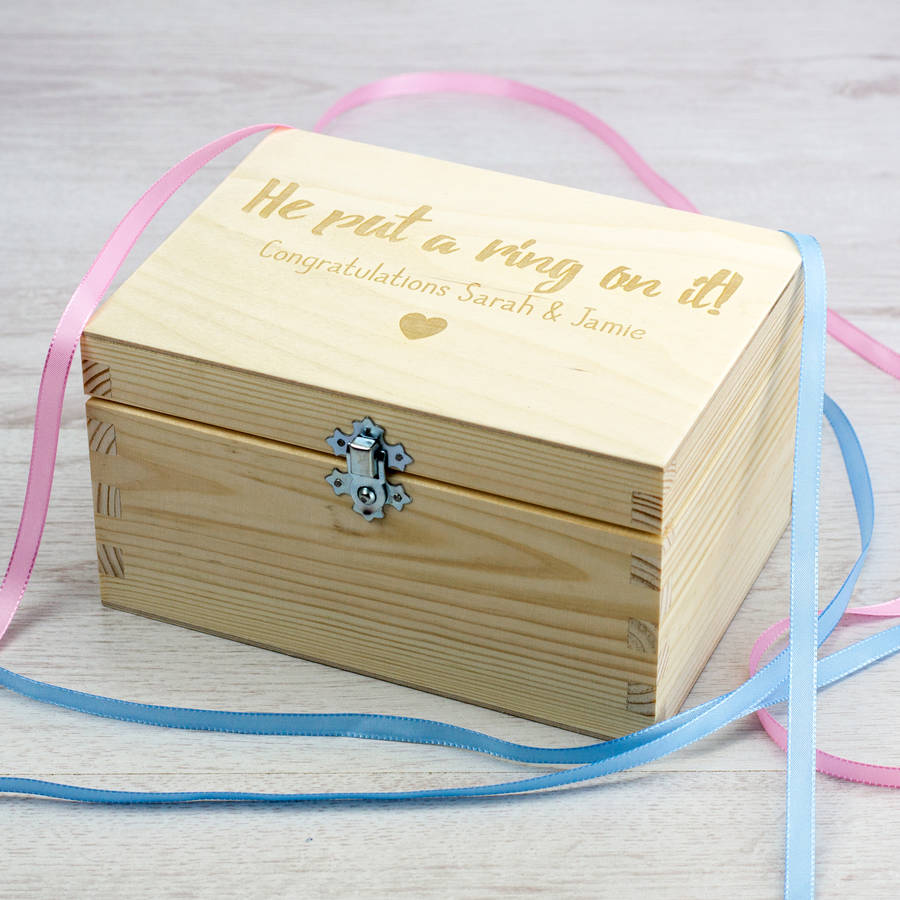 personalised engagement wooden keepsake box by mirrorin ...