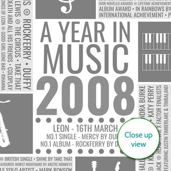 Personalised 16th Birthday Print 2008 Music Year Gift, 5 of 11