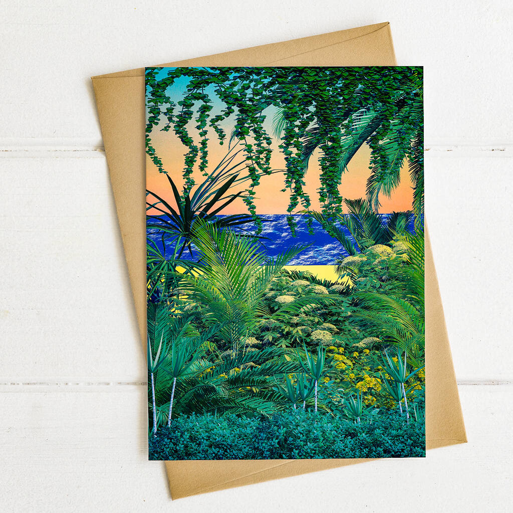 Tropical Beach And Plants Greetings Card, 1 of 3