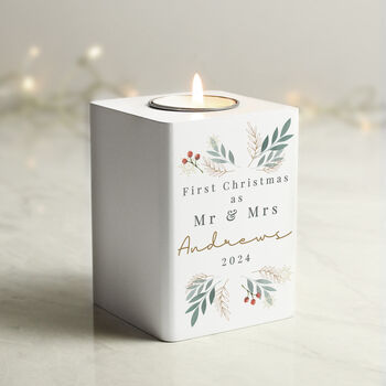 Personalised Christmas Foliage White Tealight Holder, 2 of 3