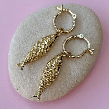 Mini Fishy Decorative Charm Small Hoop Earrings, 3 of 6