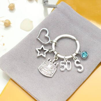Personalised Milestone Birthday Keyring, 18th, 21st, 30th, 40th, 50th, 60th, 70th, 7 of 11