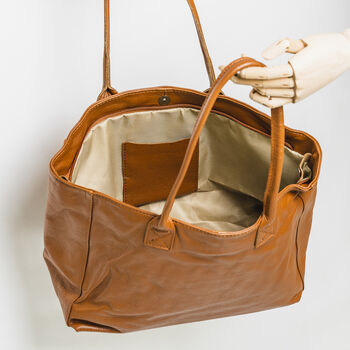 Caramel Soft Leather Lined Tote Handbag, 6 of 11