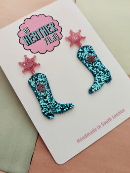 Glitter Cowboy Boot Earrings / Festival Fashion Dangles / Country Western Statement Jewellery / Line Dancing Earrings, 6 of 12