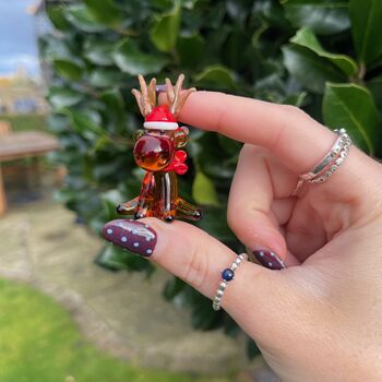 Hand Blown Glass Reindeer With Santa Hat, 5 of 6