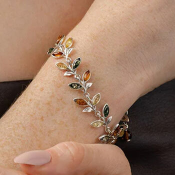 Sterling Silver Baltic Amber Leaf Bracelet, 2 of 5