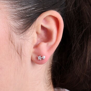 Friendship Star Pearl Sterling Silver Earrings, 5 of 7