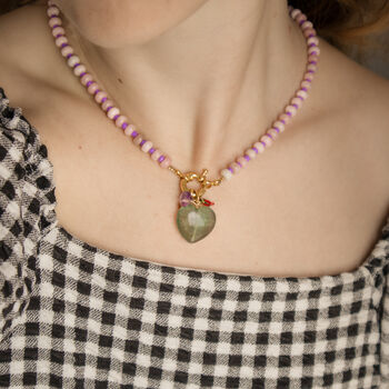 Pink And Purple Gingham Gemstone Necklace, 2 of 4
