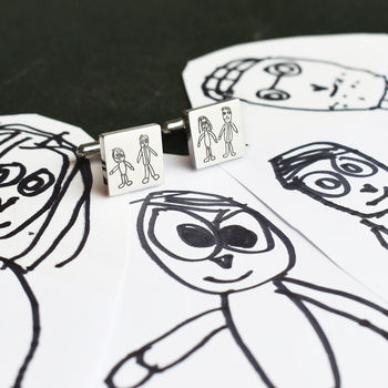Childs Drawing Doodle Cufflinks For Dad, 2 of 4