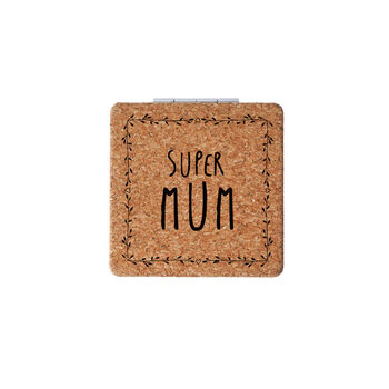 Cork Compact Mirror 'Super Mum' In Gift Box | Travel Friendly | Handbag Accessory, 2 of 2