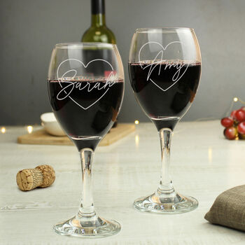 Personalised Heart Name Wine Glass Set, 3 of 5
