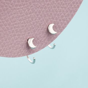 Sterilng Silver Tiny Crescent Moon Huggie Hoop Earrings, 4 of 12