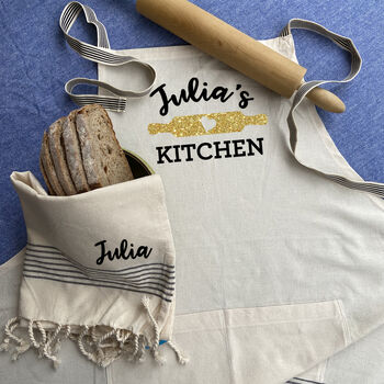 Personalised Cotton Kitchen Apron And Kitchen Towels, 3 of 11