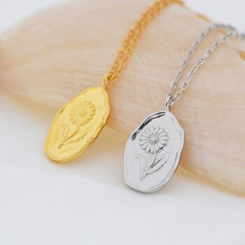 Daisy Flower Oval Pendant Necklace In Sterling Silver, 2 of 10