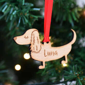 Dachshund Personalised Dog Wooden Christmas Decoration, 8 of 12
