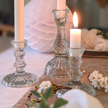 Clear Glass Dinner Candlestick Two Sizes, 2 of 10