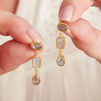 Grey Labradorite 18 K Gold And Silver Drop Earrings, 2 of 12
