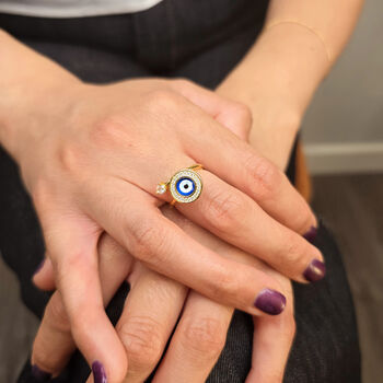 Evil Eye Fidget Spinner Friendship Gold Plated Ring, 3 of 4