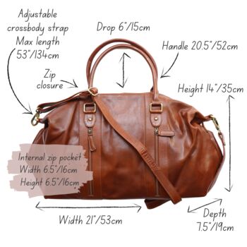 Leather Holdall Bag, Tan, 6 of 6