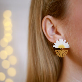 Daisy Sunset Pressed Flower Sterling Silver Studs, 5 of 12