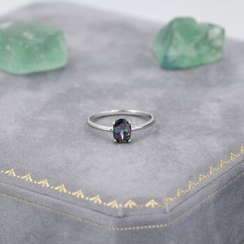 Sterling Silver One Carat Mystic Black Cz Oval Ring, 7 of 11