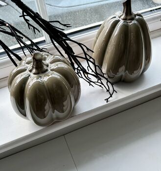 Cute Ceramic Pumpkin In Glazed Caramel Beige, 2 of 3