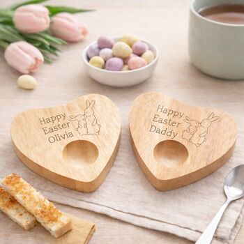 Personalised Happy Easter Heart Shaped Egg Cup, 2 of 4
