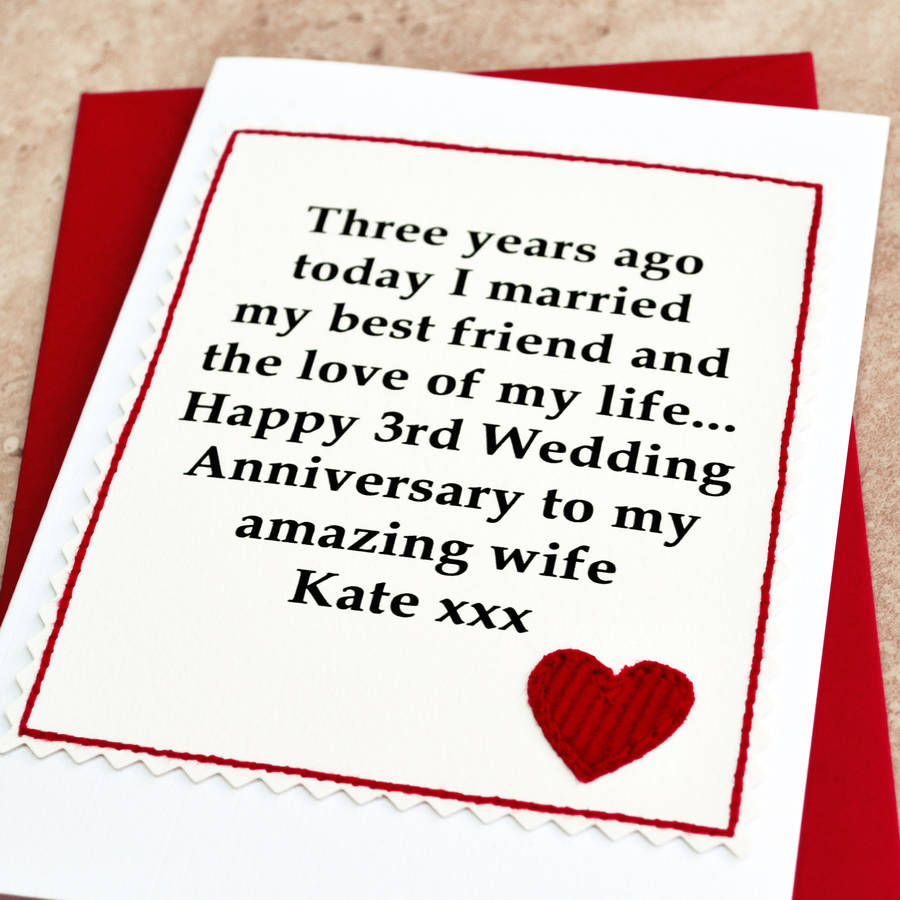 personalised 3rd  wedding  anniversary  card by jenny arnott 