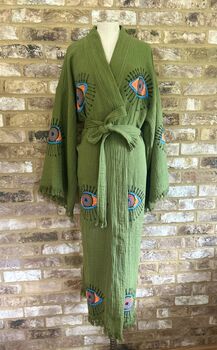 Long Organic Cotton Robe: Khaki Green Eye, 5 of 6
