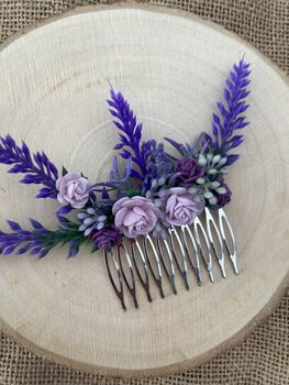 Lavender And Lilac Flower Hair Comb, 5 of 7