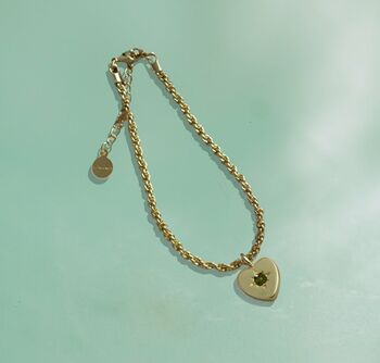 Peridot Heart Charm Rope Bracelet, 4 of 8
