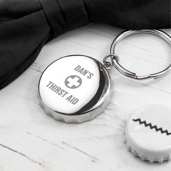 Personalised Thirst Aid Bottle Opener Keyring, 2 of 5