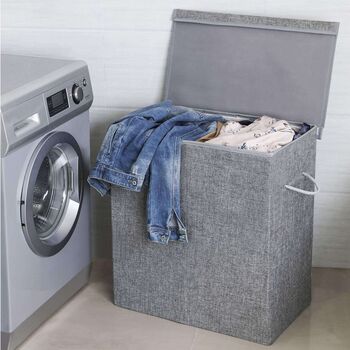 142 L Grey Fabric Double Clothes Laundry Hamper Basket, 3 of 8