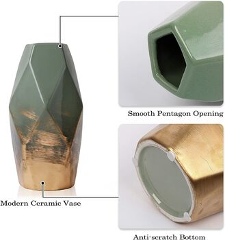 Modern Ceramic Vase Pottery Green Gold Geometric 20cm, 5 of 5