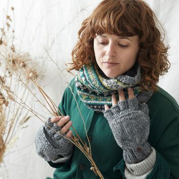 Fair Trade Knit Wool Lined Mitten Fingerless Gloves, 3 of 11