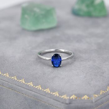 Sterling Silver One Carat Sapphire Blue Cz Oval Ring, 2 of 11