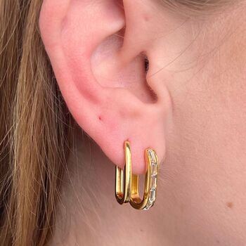 Oval Baguette Hoop Earrings With Clear Stones, 5 of 6