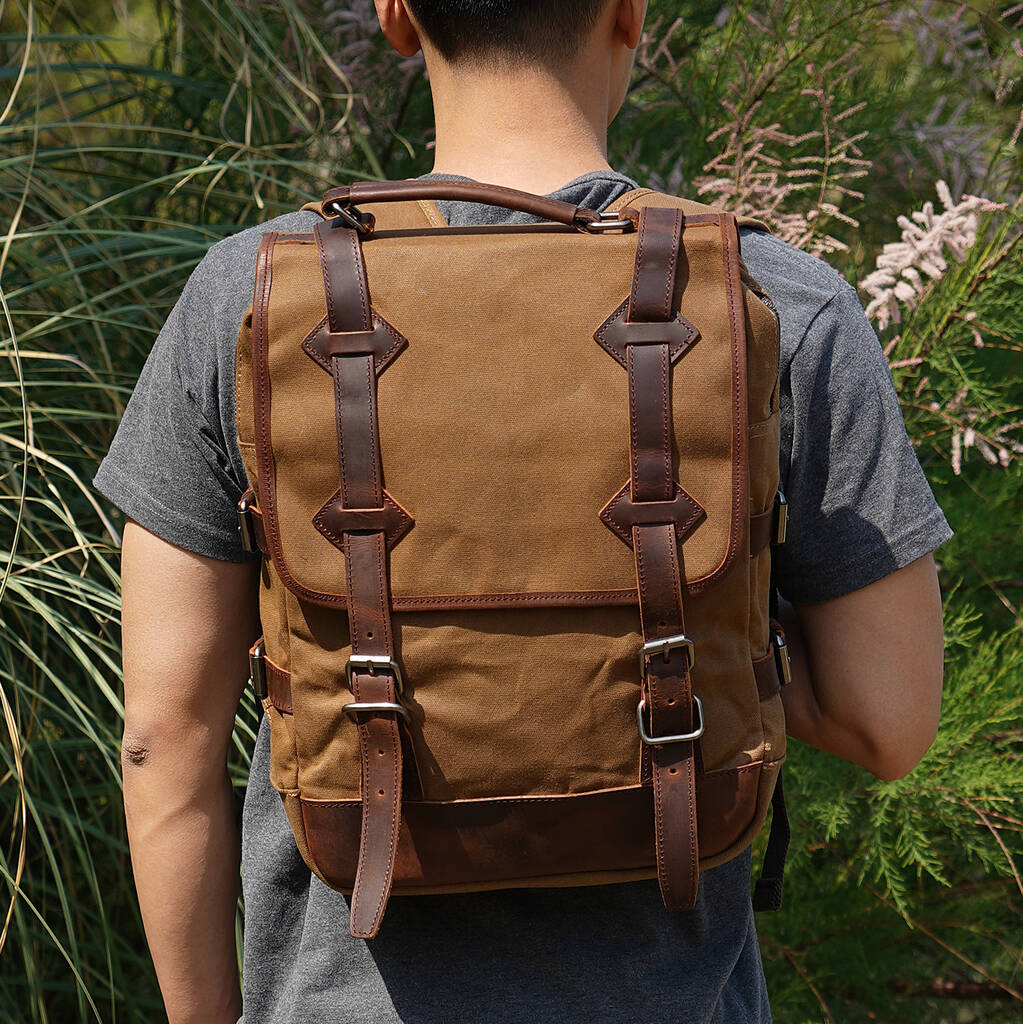 Waxed Canvas Backpack With Leather Handle By Eazo | notonthehighstreet.com