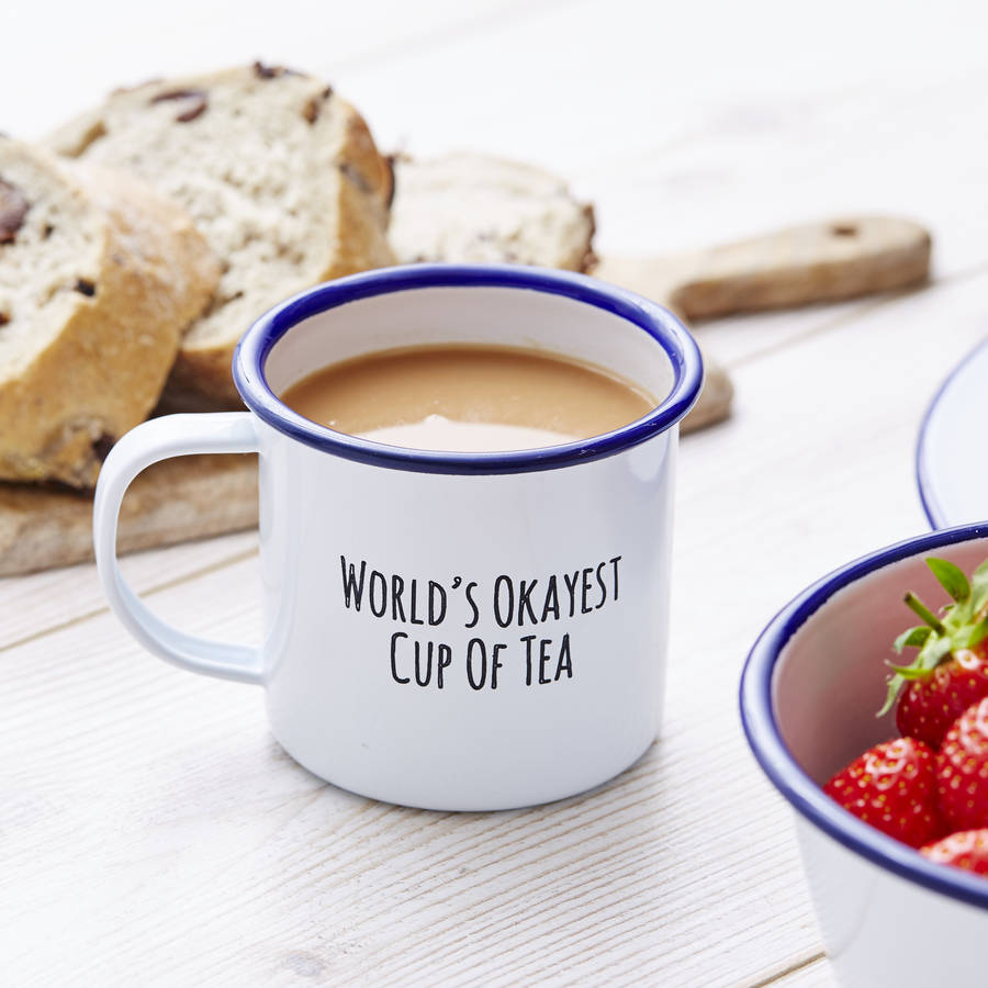 Enamel Personalised 'Cup Of 'Tea' Mug By Sophia Victoria Joy