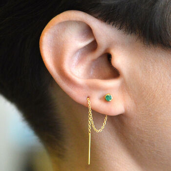 Emerald May Birthstone Silver Threader Earrings, 4 of 9