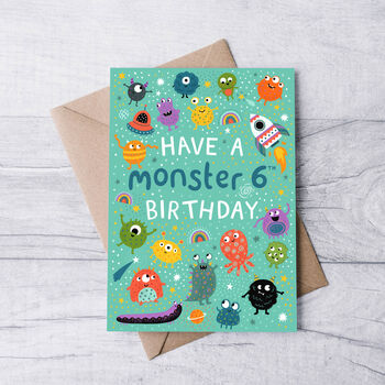 Any Age Monsters Birthday Card, Boys Birthday Card, Aliens, 6 of 7