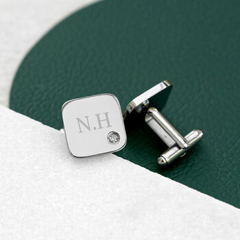 Personalised Men's Silver Tone Square Cufflink With Crystal, 3 of 12