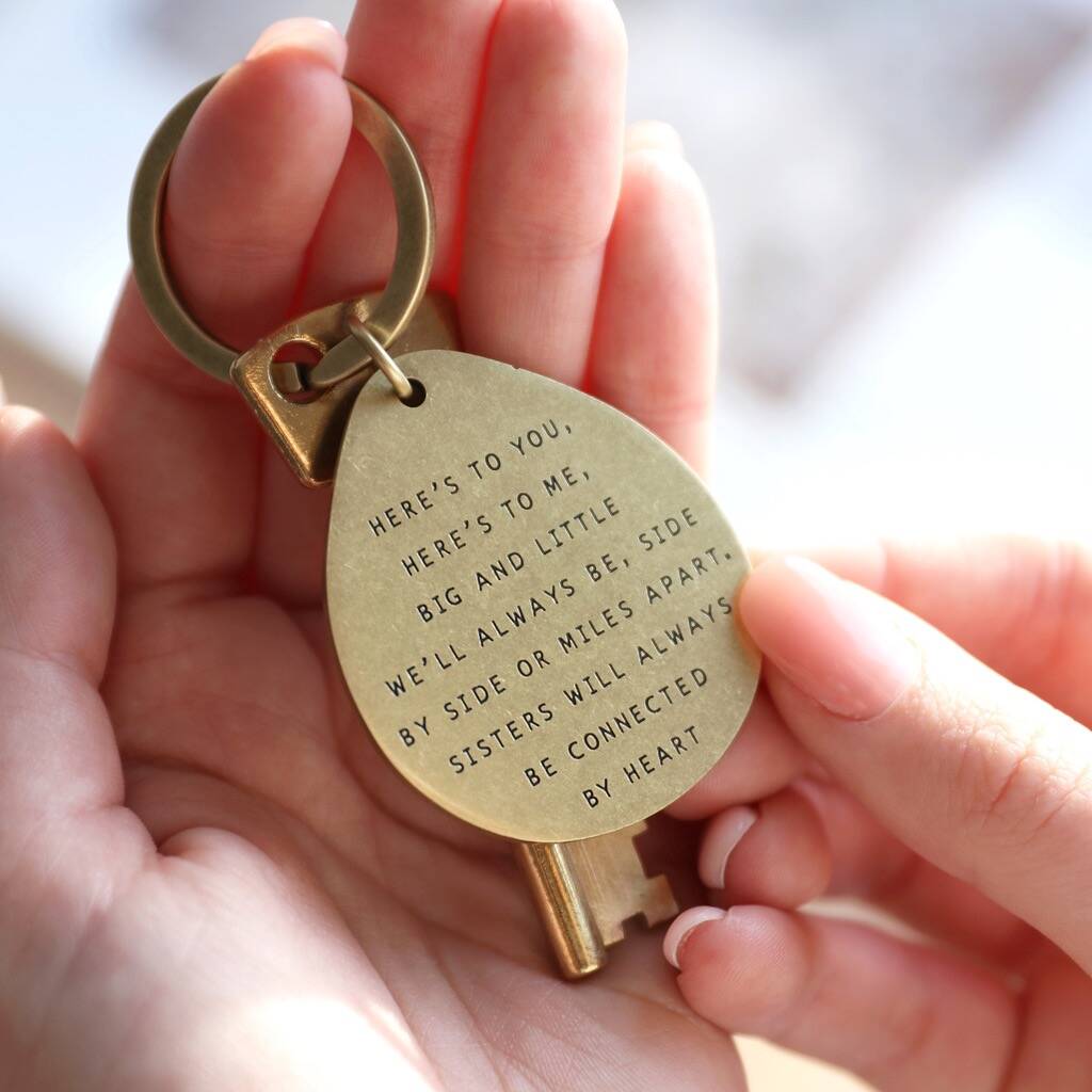 Image of 'Sister' Antiqued Brass Keyring